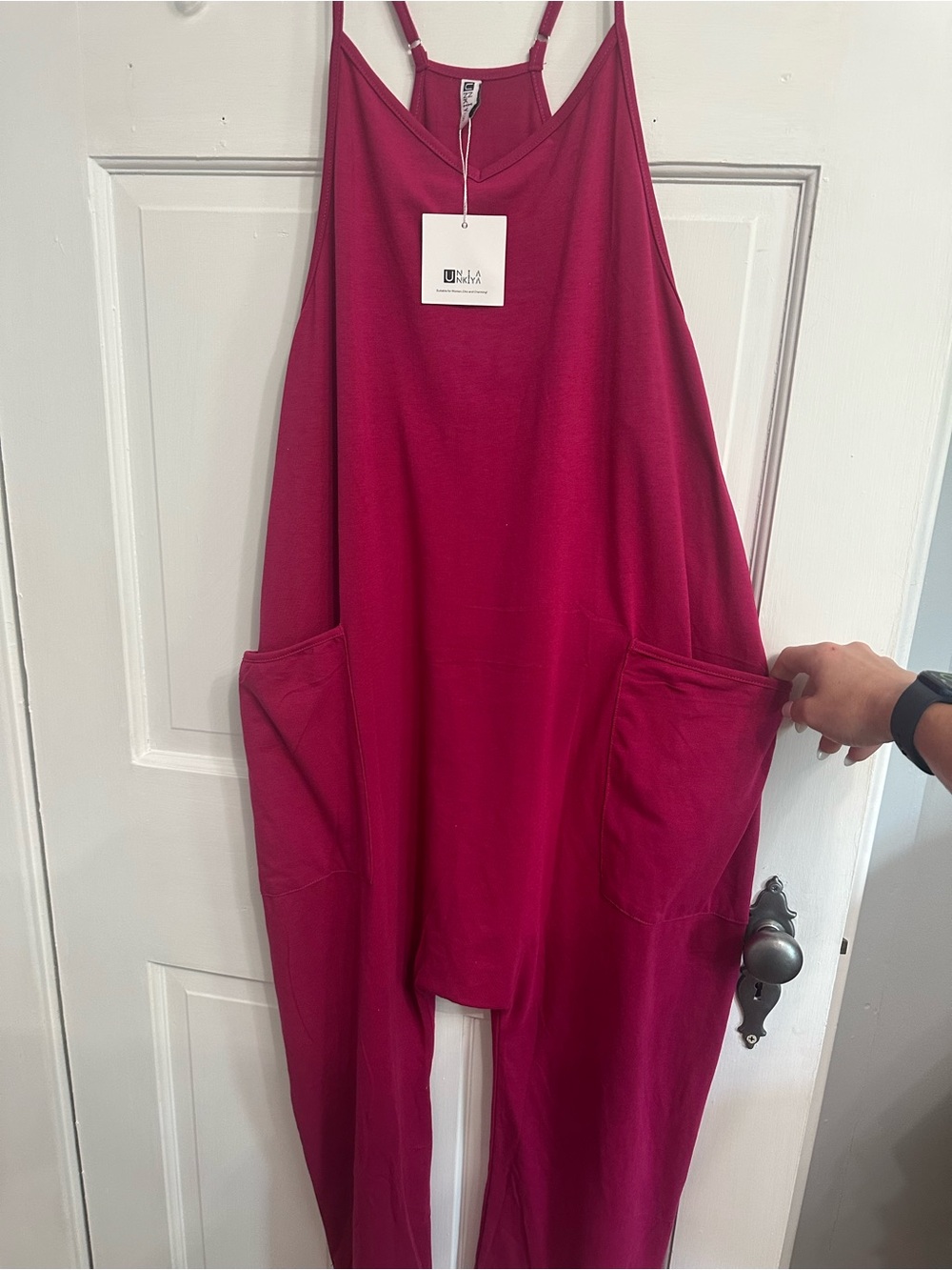 Magenta Sleeveless Jumpsuit with Large Pockets